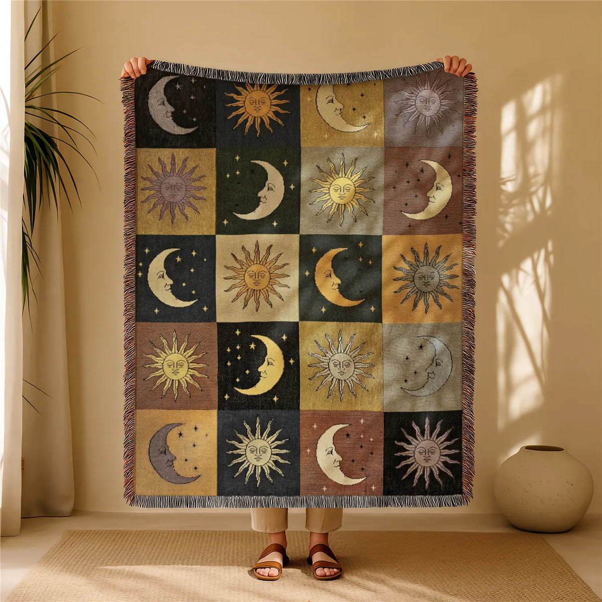 Boho Geometric Tassel Woven Throw Blanket for Bed, Sofa & Wall Décor