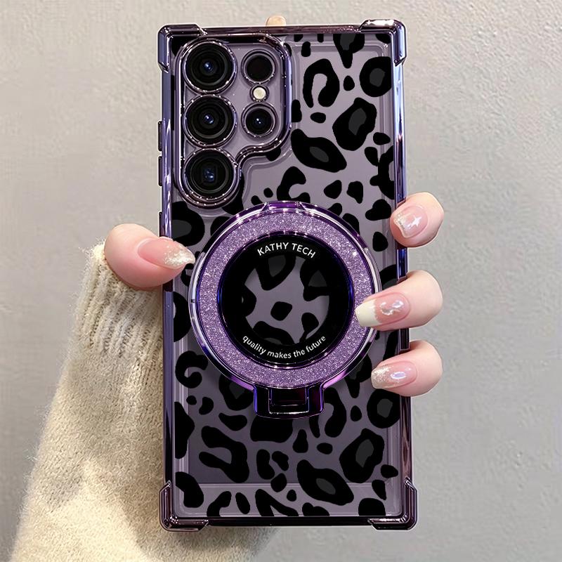 Sexy Leopard Stand Case for iPhone 17 Pro Max & Galaxy S26 Ultra – Non-Yellowing Clear Shockproof Cover