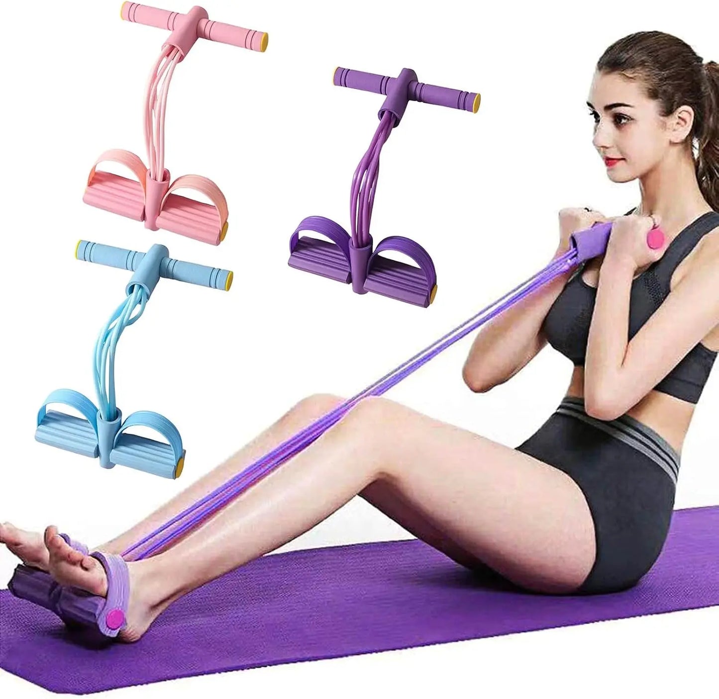 4-Tube Resistance Band Pedal - Elastic Pull Rope for Workout, Stretching & Home Fitness