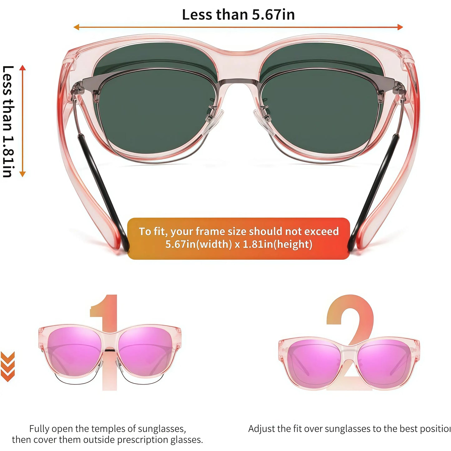 Oversized Square Fit-Over Sunglasses, UV400 Trendy Fashion Eyewear for Men Women