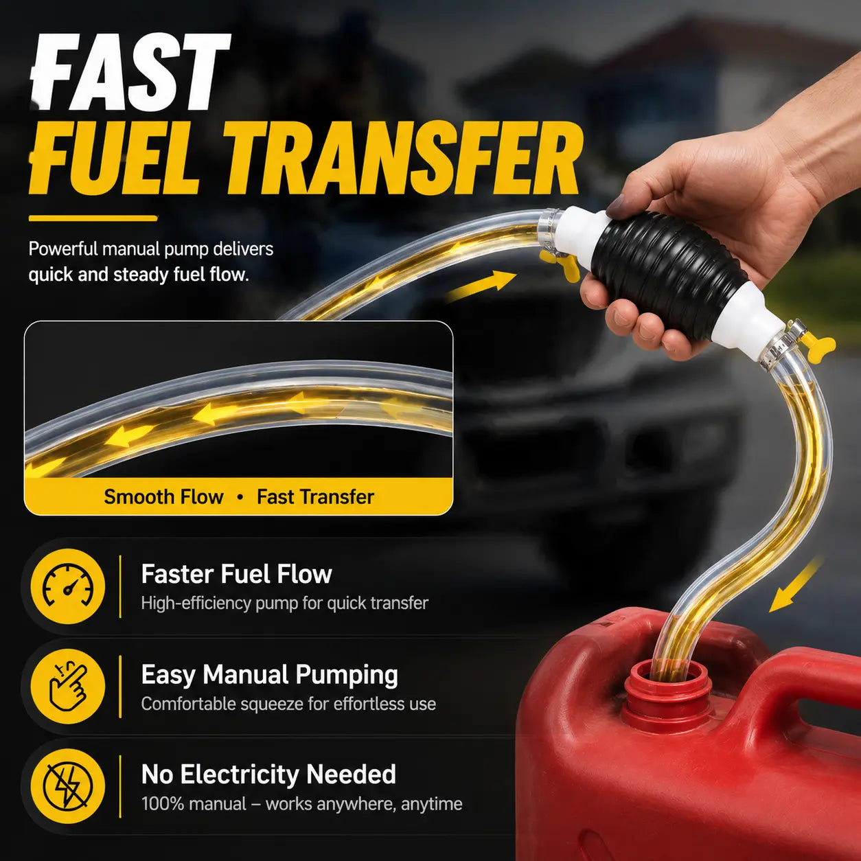Manual Siphon Pump Kit with 1M Hose, Rubber Pump Bulb & 2 Hose Clamps, Liquid Transfer Pump for Fuel Water Oil, Car Boat Motorcycle