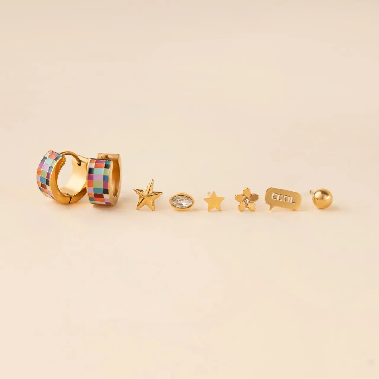 Checkered Super Chunky Huggie Hoop Earrings