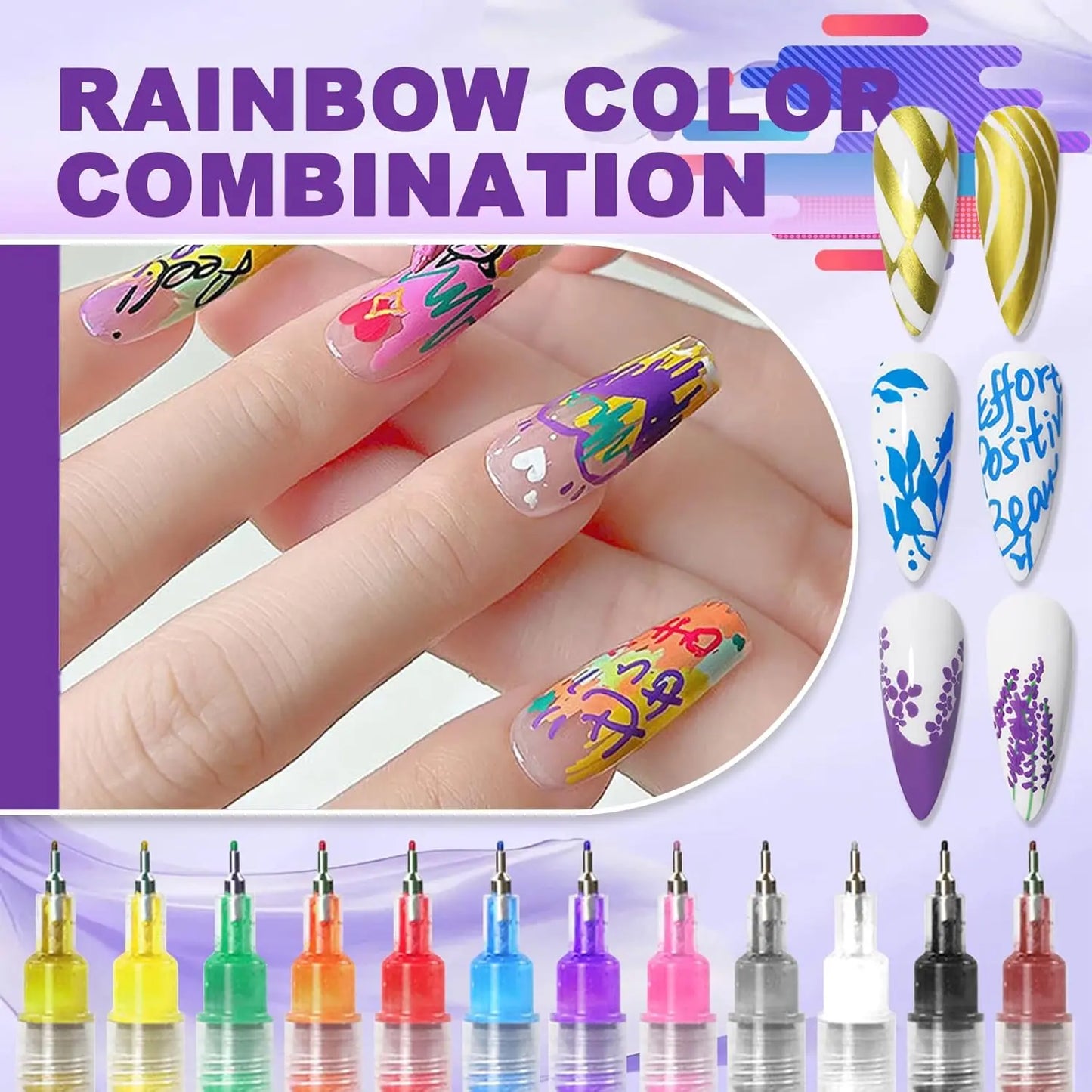 12-Color Nail Art Pen Set | 0.5mm Ultra-Fine Tip, Quick Dry & Waterproof | Lasts 7-14 Days With Top Coat | DIY 3D Nail Art for Beginners | Perfect Gift for Kids