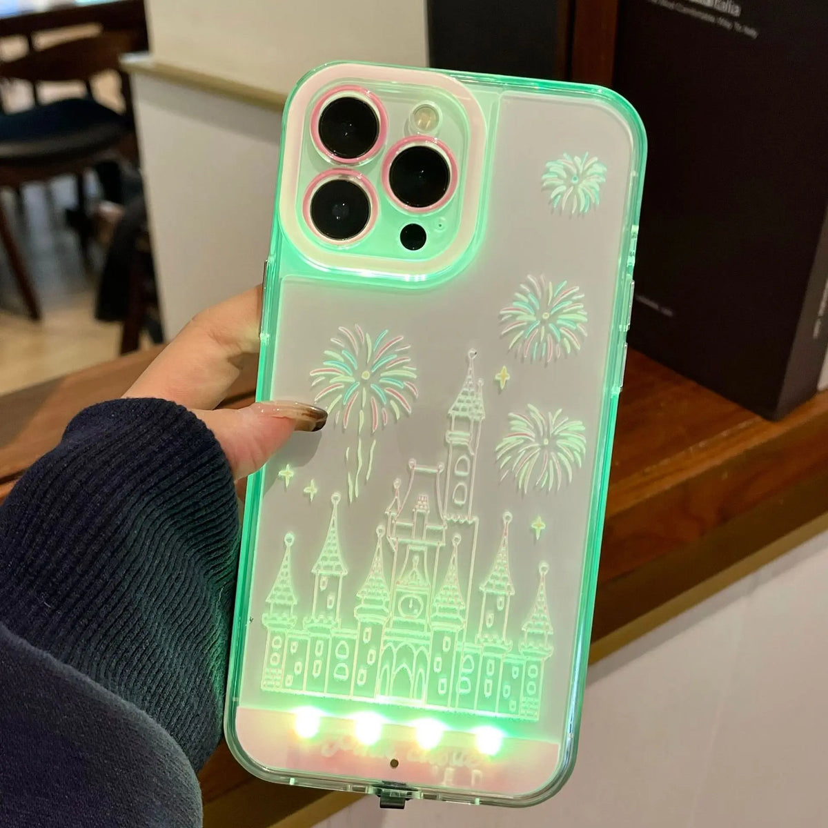 LED Fantasy Castle Fireworks Acrylic Phone Case – Aesthetic Shockproof Cover for iPhone 17 Pro Max