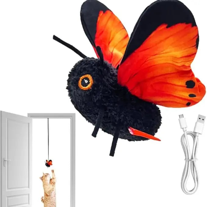 Interactive Electric Butterfly Cat Toy, 3 Smart Flying Modes, USB Rechargeable Hanging Teaser Toy with Washable Cover for Indoor Cats