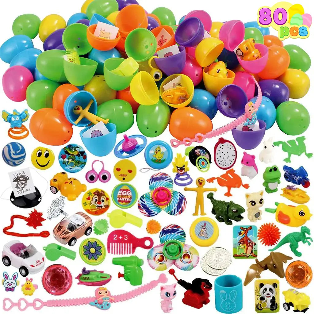 Prefilled Easter Eggs Toys and Stickers for Easter Egg Hunt, Filled with Toys Party Favors for Kids Boys Girls Easter Eggs Hunt, Basket Stuffers Fillers, Classroom Prize Supplies Kids Outdoor Play