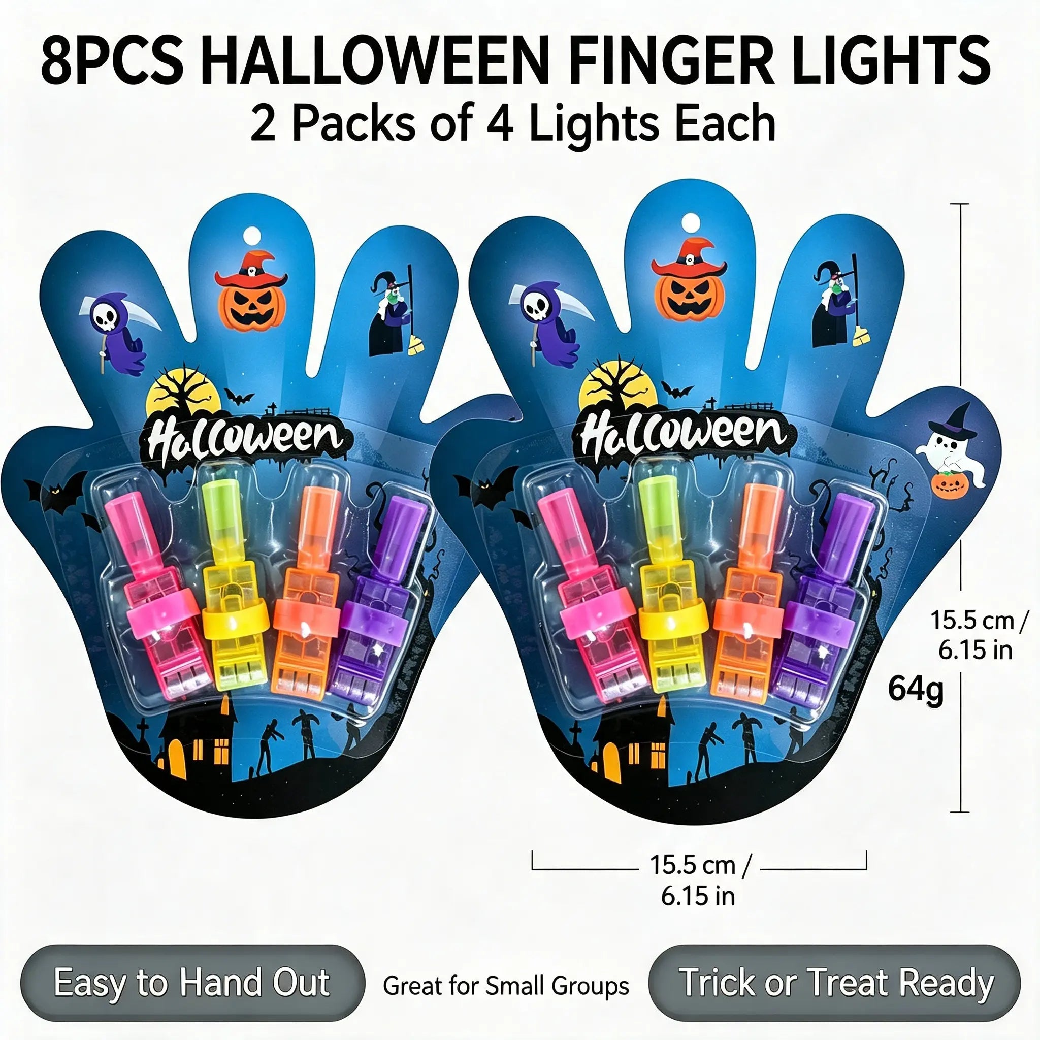 Halloween LED Projection Finger Lights – Multi-Color Trick-or-Treat Goodie Bag Fillers