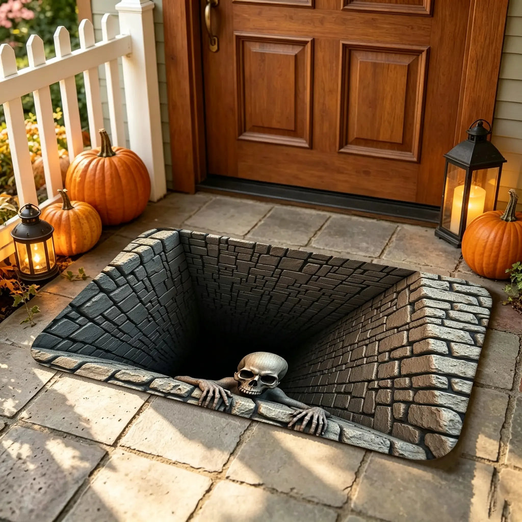 Halloween Front Door Mat – Festive 3D Visual Skull & Clown Horror Rug