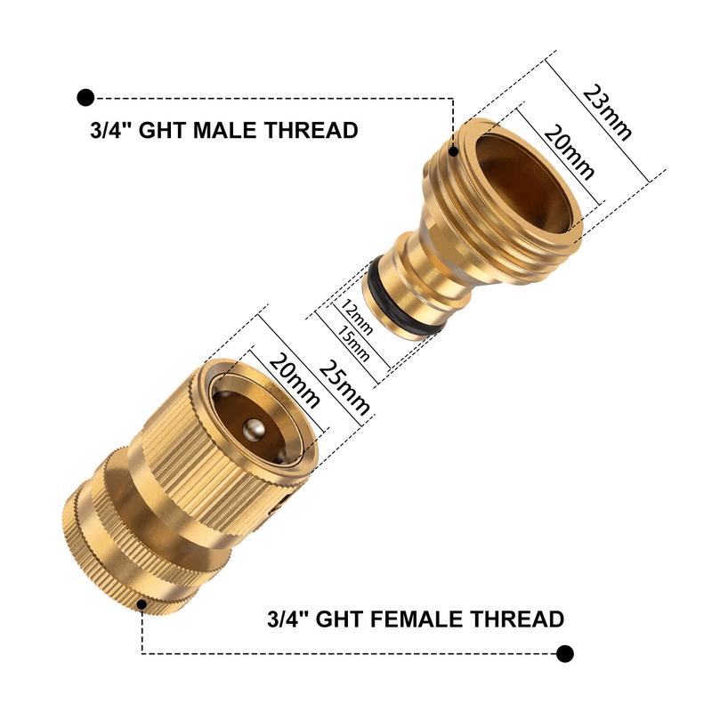 Garden Hose Quick Connector, 1 Set Solid Brass 3/4 Inch GHT Thread Fitting(NO Sprayer), No-Leak Water Hose Female & Male Adapter, Garden Hose Connectors, Summer Gardening Tool Accessories fathersdaygift