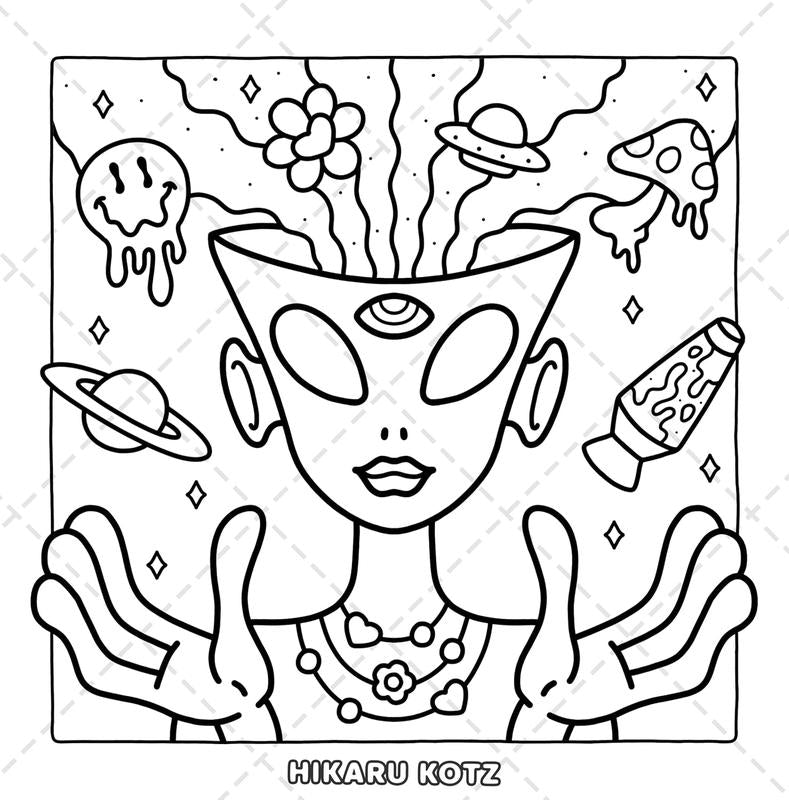 Trippy & Groovy: Coloring Book for Adults Featuring Mushrooms, Aliens, Magic Worlds and Illusions for Relaxation