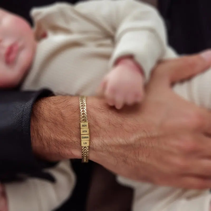 【Father's Day Gift】Custom Gold Bracelet for Dad with Kids' Names - Personalized Family Jewelry