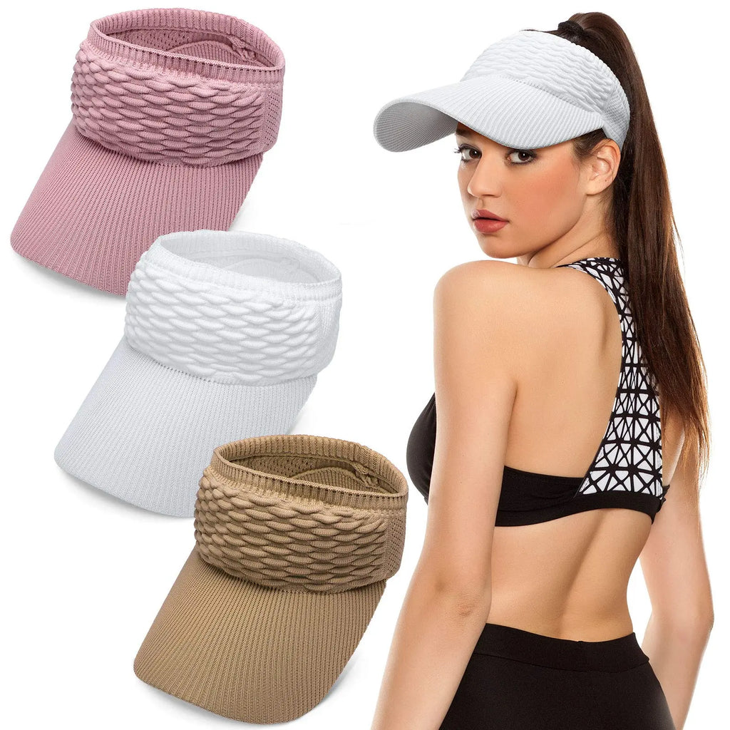 Lot de 2 visières de soleil pour femme, avec ouverture supérieure, respirantes et anti-UV, pour queue de cheval haute