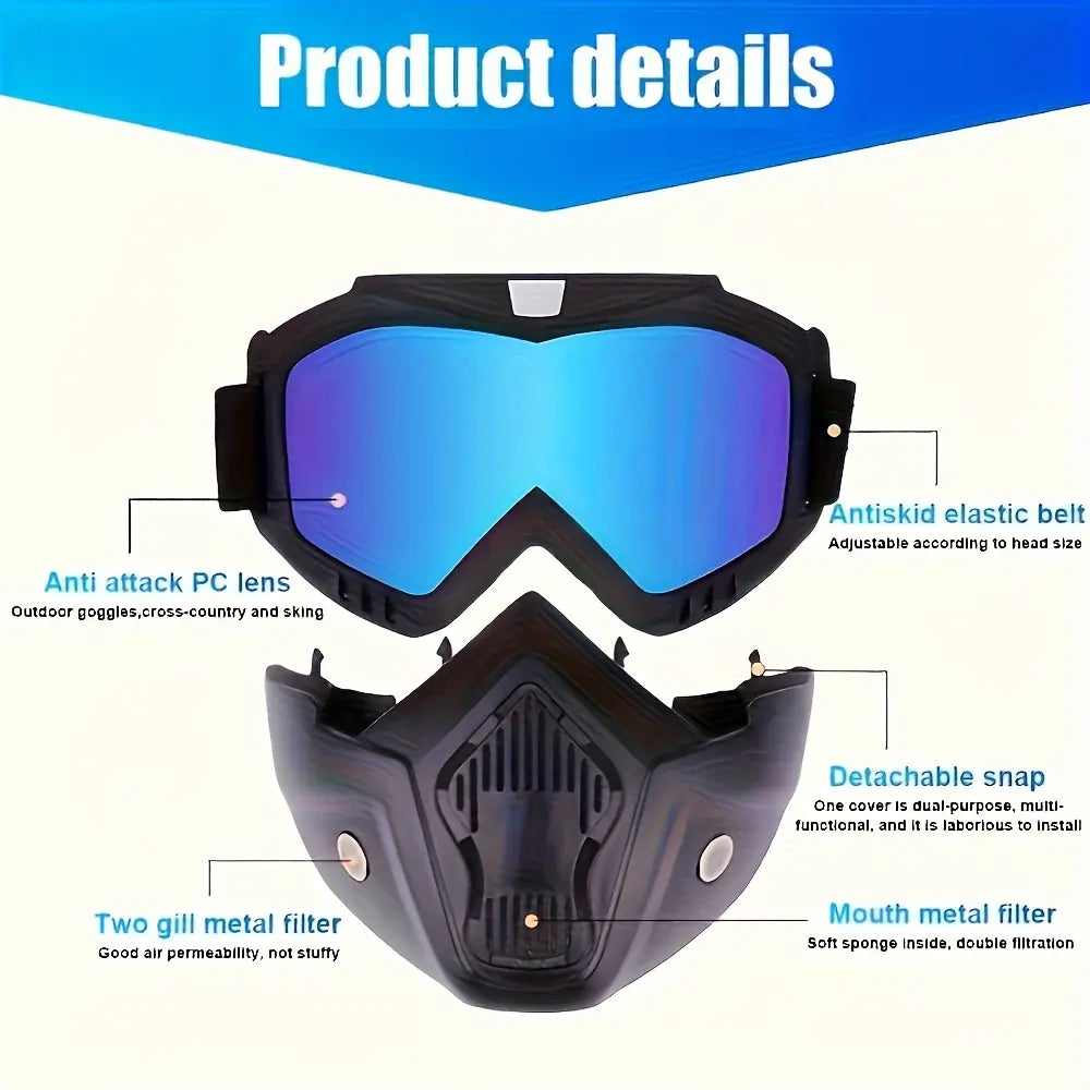 Full-Face Ski Goggles with Detachable Adjustable Mask | Anti-Fog HD Lenses, Comfort Sponge & Durable Plastic Frame