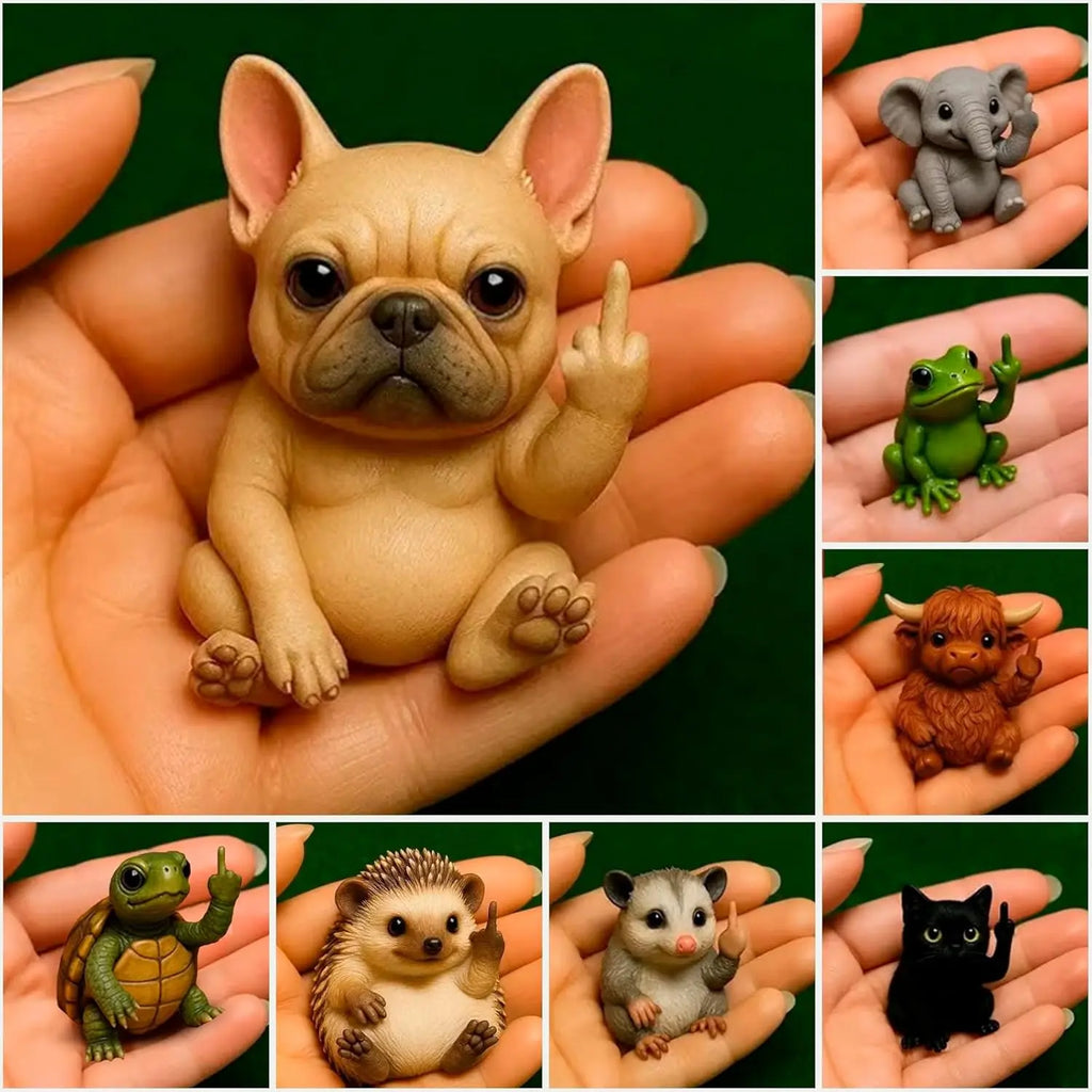Fun Mini Middle Finger Animal Statue – Cute Resin Desktop & Car Decor Humor Gag Gift