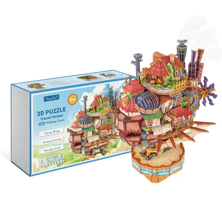 Whimsical 3D Puzzle Walking Castle Model Kit – Built-in Music Box & 20 Warm LED Bulbs