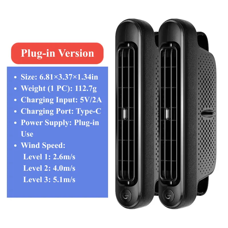 Dual Turbo USB Car Seat Fan with Independent Switch & Adjustable Air Outlet | High-Power Rear Seat Cooling