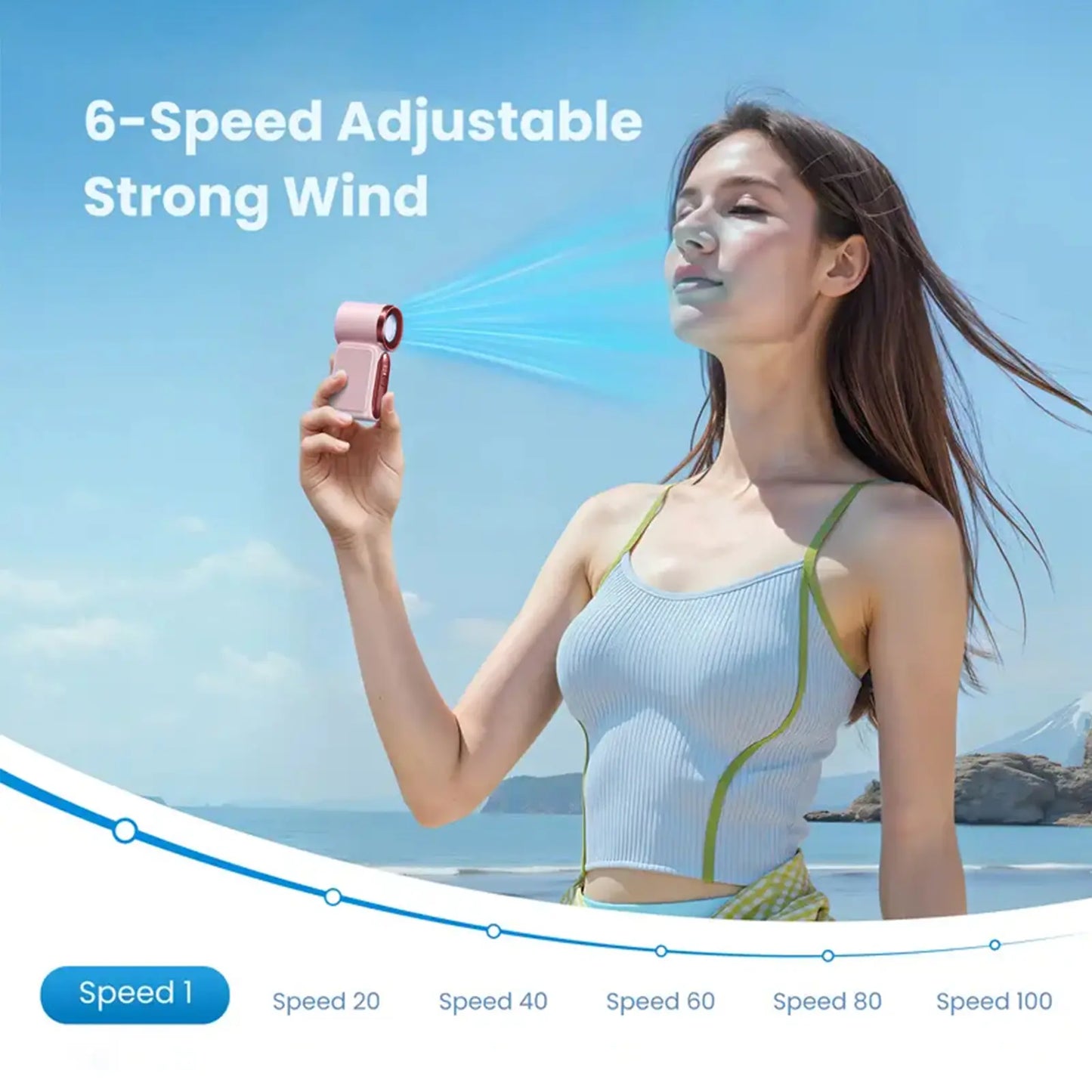 Mini Handheld Fan with LED Display - 6-Speed Turbo Portable Pocket Fan