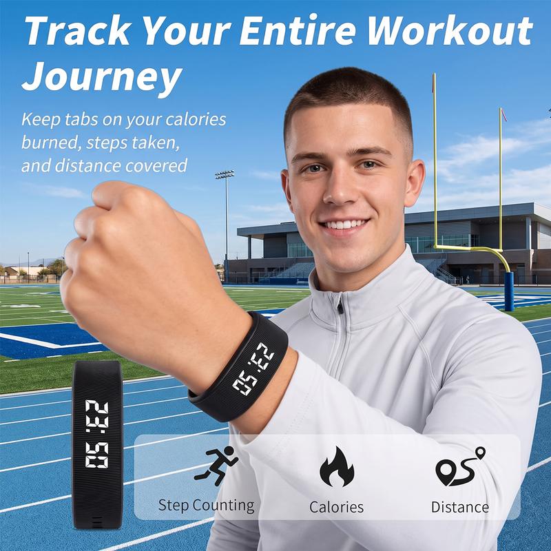 Waterproof Fitness Tracker Band with Step Counter & Silent Alarm – Built-in USB Charging
