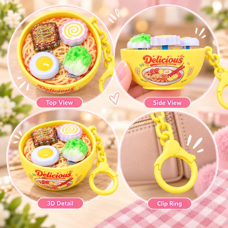 Cute Ramen Noodle Bowl Pressable Spinning Fidget Toy Keychain – Novelty Bag Charm
