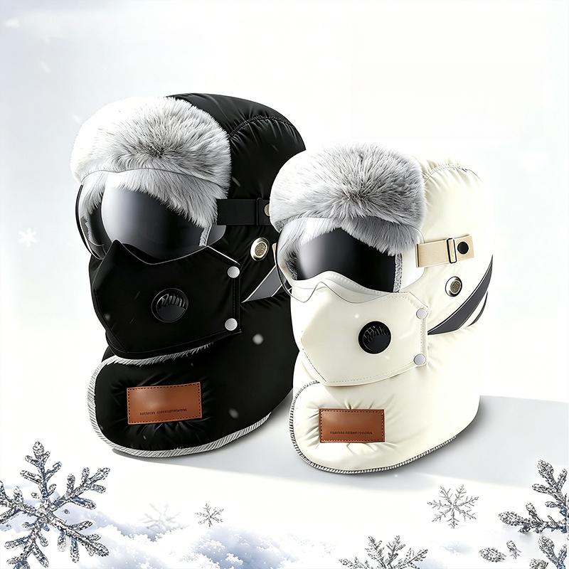 Unisex Fleece-Lined Winter Outdoor Biking Hat with Detachable Goggles