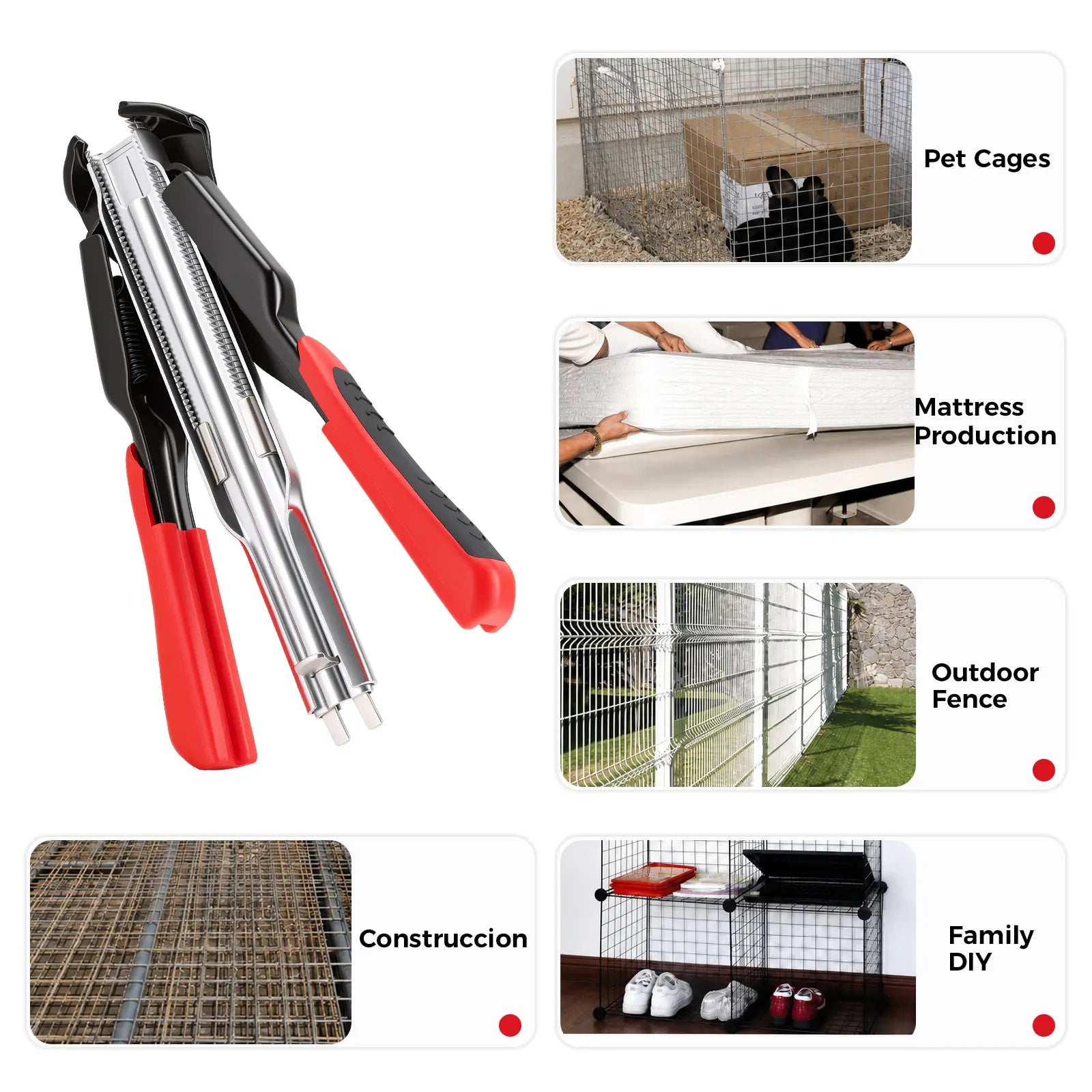 GJANSH 100 PCS/2500 PCS C Clips Hog Ring Pliers Kit, 3/4'' Hog Ring Nail, Fencing Plier Staple Gun Cage Clamp for Animal Pet Cages Fencing, Upholstery, Car Cushions, Meat and Sausage Casings fathersdaygift