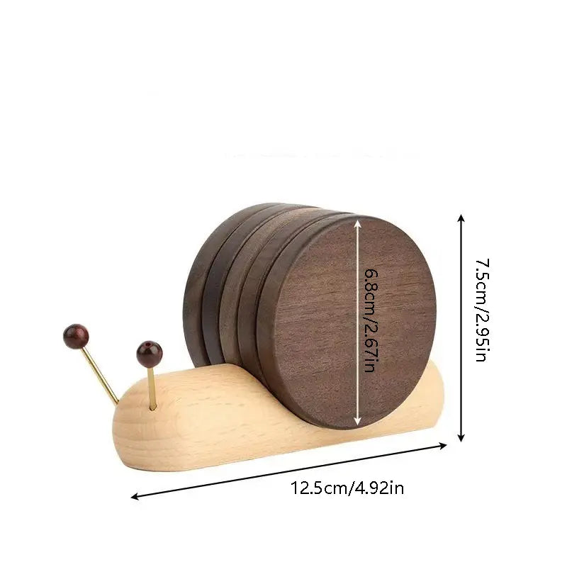 Snail Wooden Coaster Set – Magnetic Heat-Resistant Cup Coasters with Holder