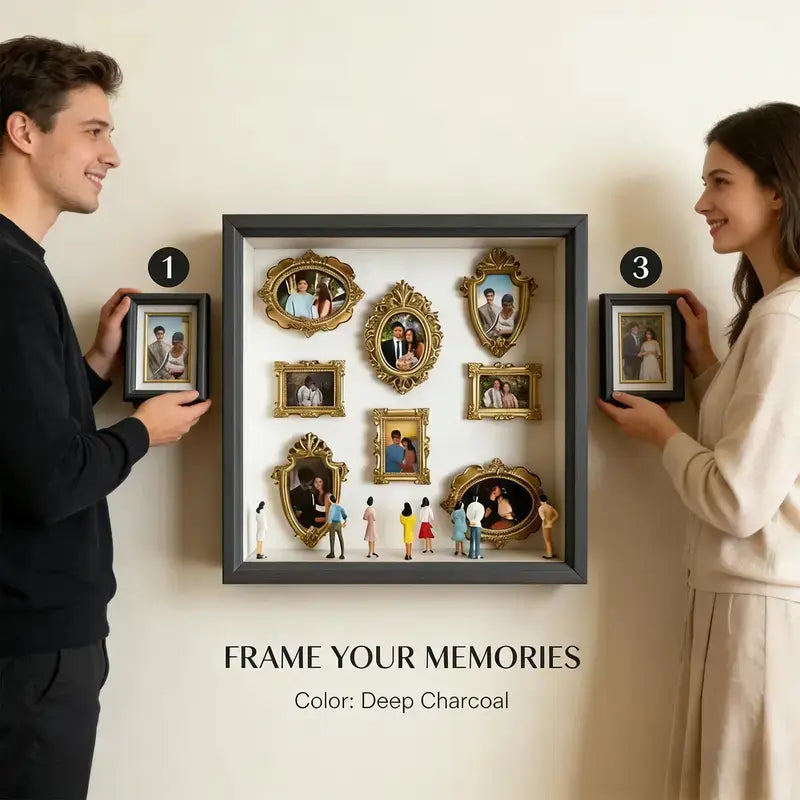 DIY Shadow Box Photo Frame with Mini Figures & LED Lights - Personalized Memory Display Gift for Family & Loved Ones