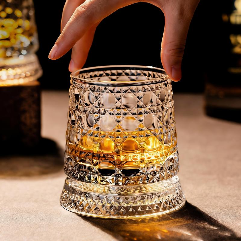 Star-Cut Rotating Crystal Glass - Elegant 360° Spinning Whiskey Tumbler