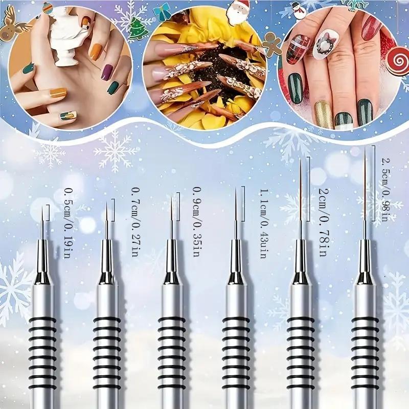 Nail Art Detailer Striping Brush Set with Metal Handles, 6-Piece Nail Liner Brush Kit for Manicure Painting, Nail Art Tools, Nail Art Accessories, Nail Supplies #GLOBAL PICKS