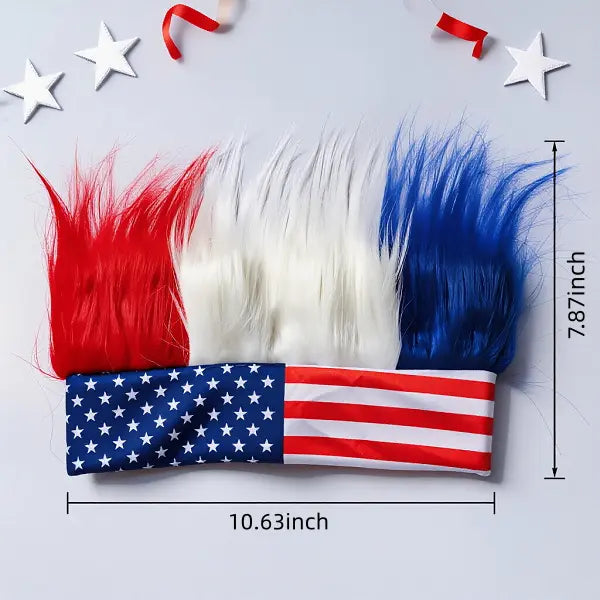 Patriotic USA Crazy Hair Headband – Funny American Flag Wig for Sports & 4th of July