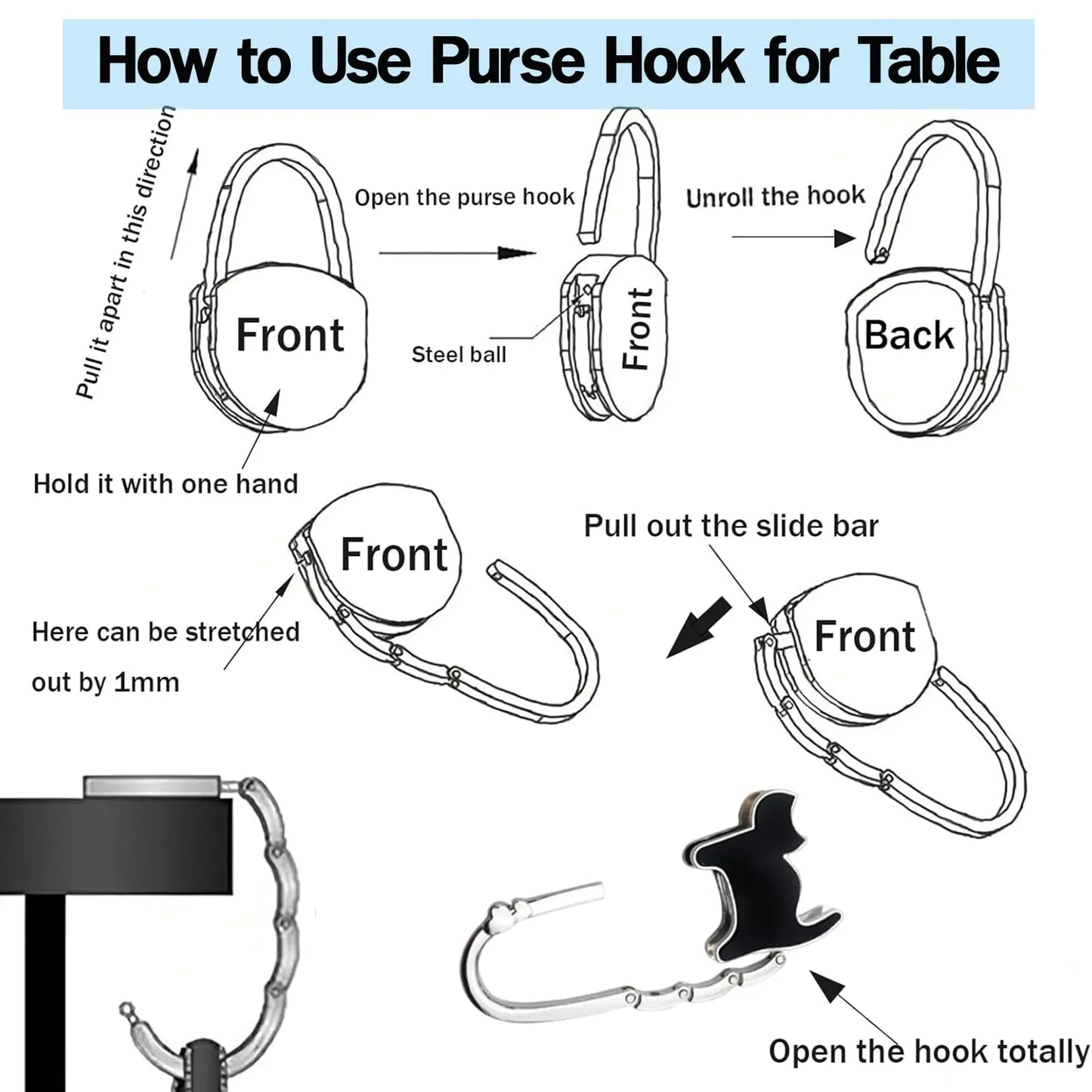 Butterfly Foldable Purse Hook: Portable Handbag Hanger & Table Holder Stand