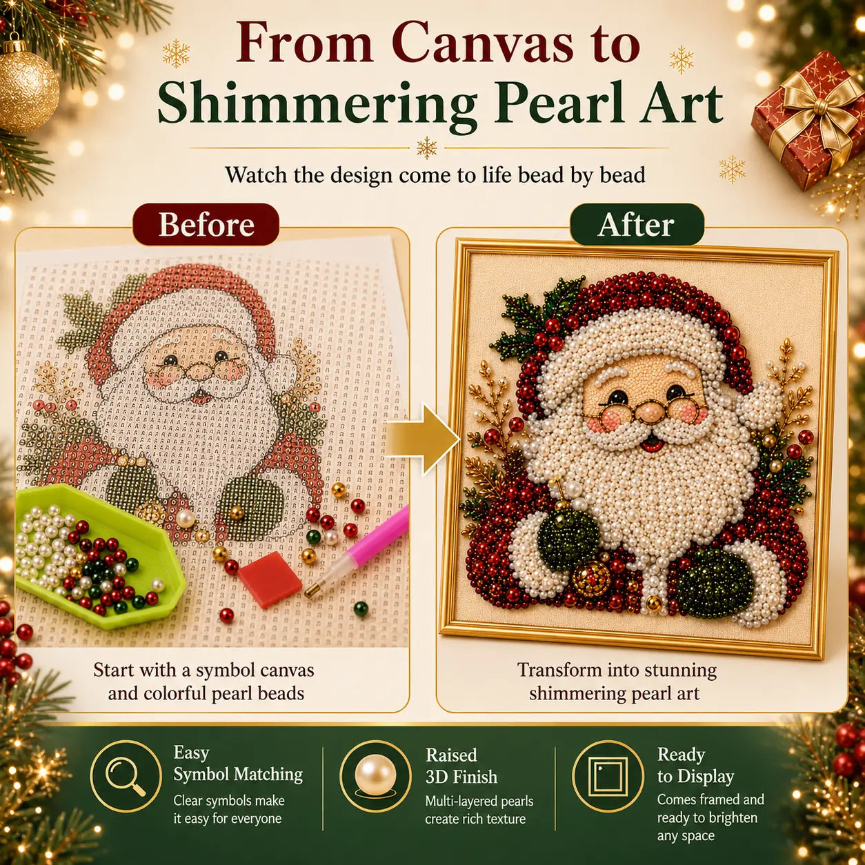 Pintura de diamante con perlas y cuentas 3D para Navidad – Guirnalda navideña de pared DIY para medias