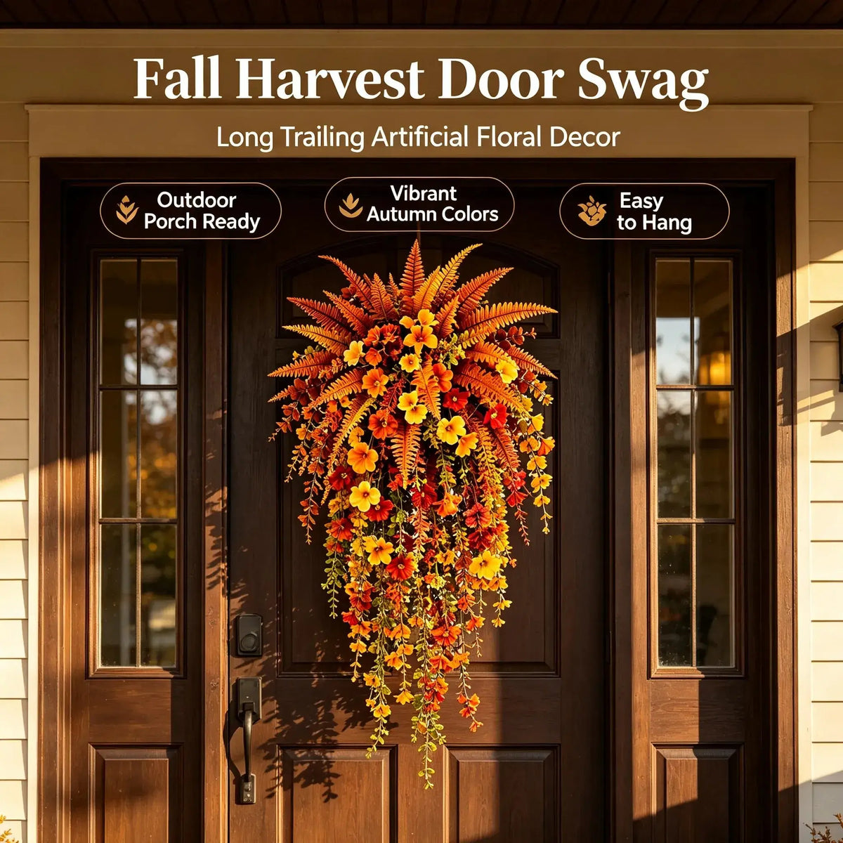 UV-Resistant Faux Autumn Boston Fern Plant – Realistic Large Hanging Porch Decor
