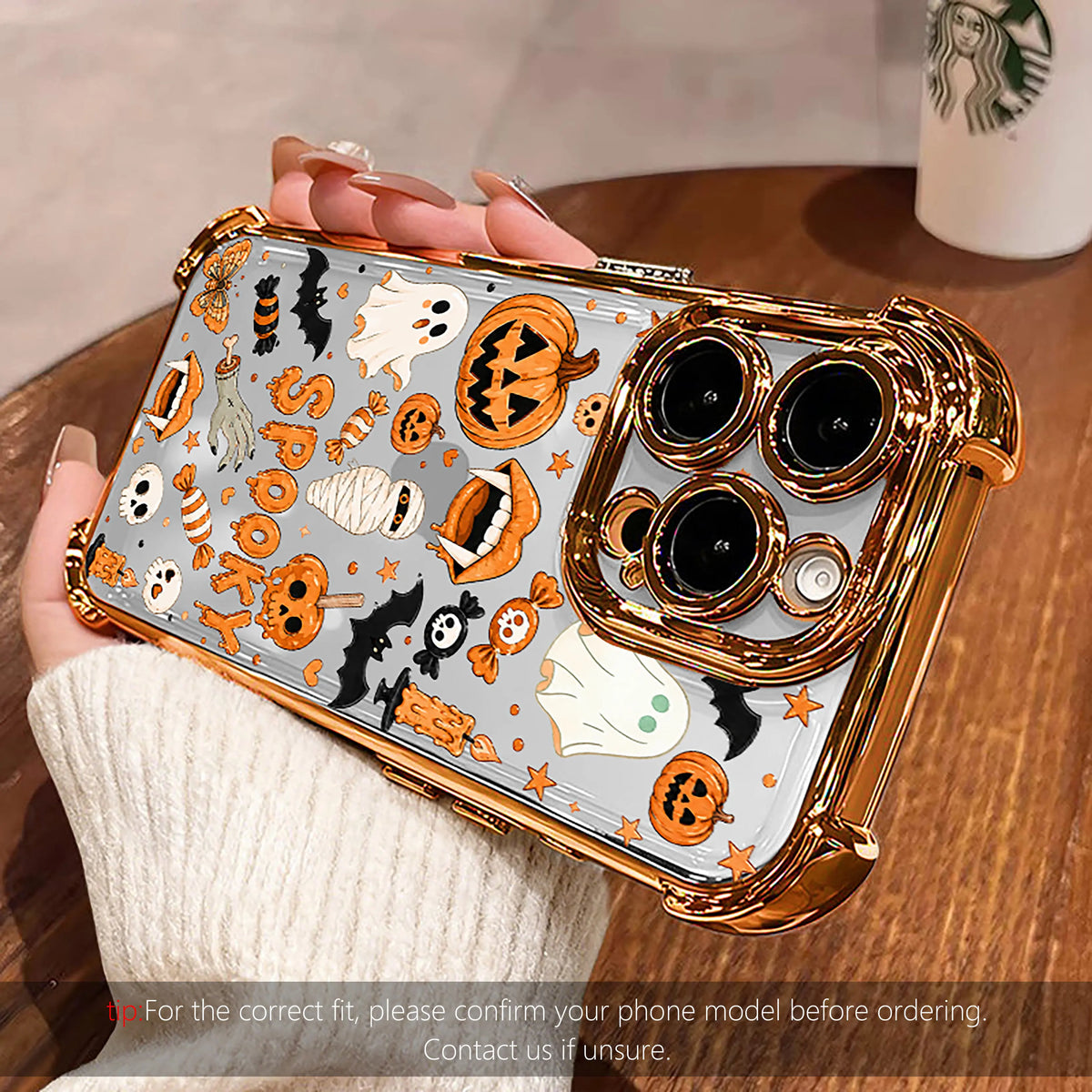 Cute Candy Pumpkin & Ghost Transparent Phone Case for iPhone 17 Pro Max – 4-Corner Anti-Fall Shockproof Cover
