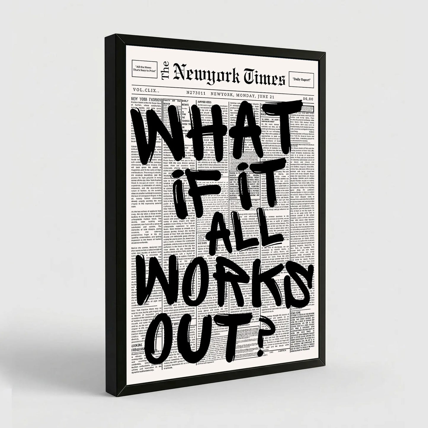 What If It All Works Out Canvas Wall Art - Minimalist Newspaper Quote Poster, Positive Affirmation Home Decor Print
