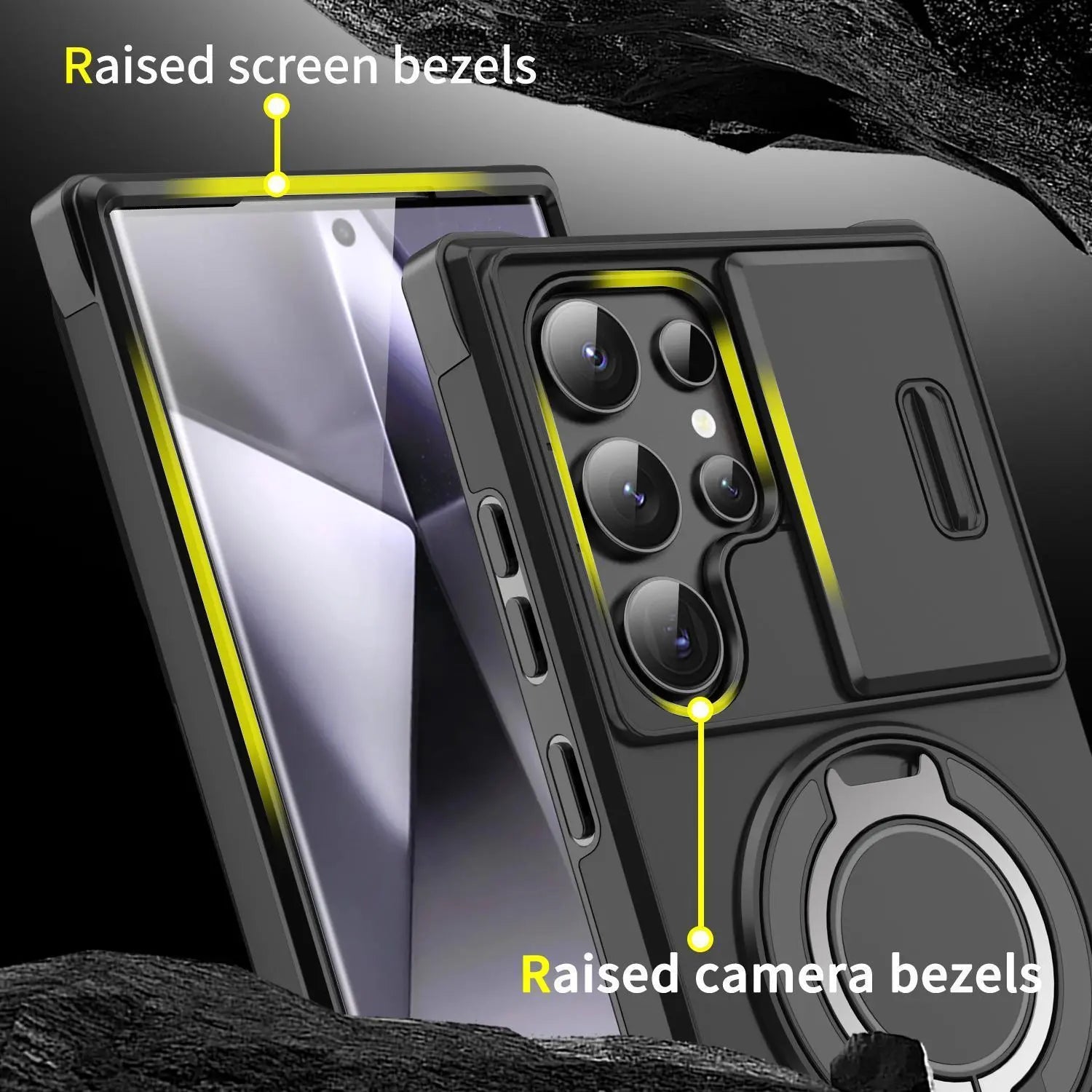 OREKROY Shockproof Magnetic Case with Slide Camera Lens Protector For Samsung Galaxy S26/S25/S24/S23/S22/S21 Ultra Plus Rotating Ring Holder