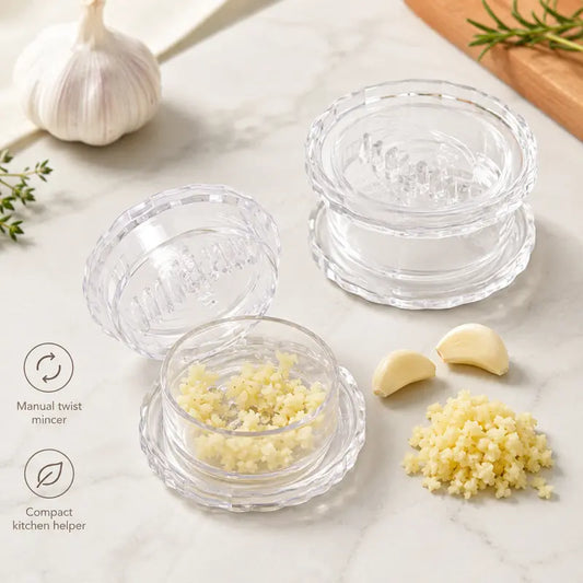 Manual Garlic Twister & Mincer, Compact Garlic Grinder for Garlic, Ginger, Onion, Herbs and Nuts, Clear Kitchen Prep Gadget