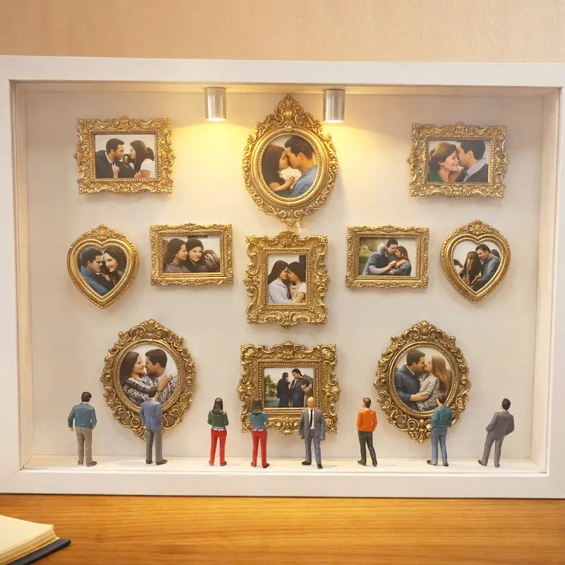 DIY Shadow Box Photo Frame with Mini Figures & LED Lights - Personalized Memory Display Gift for Family & Loved Ones
