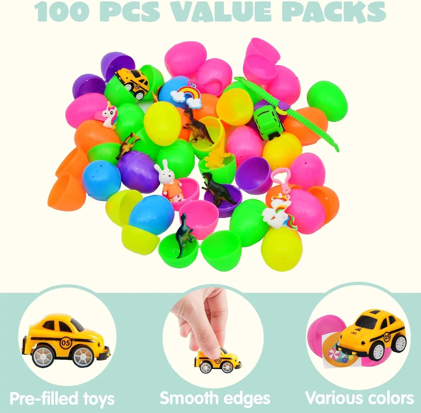 Prefilled Easter Eggs Toys and Stickers for Easter Egg Hunt, Filled with Toys Party Favors for Kids Boys Girls Easter Eggs Hunt, Basket Stuffers Fillers, Classroom Prize Supplies Kids Outdoor Play