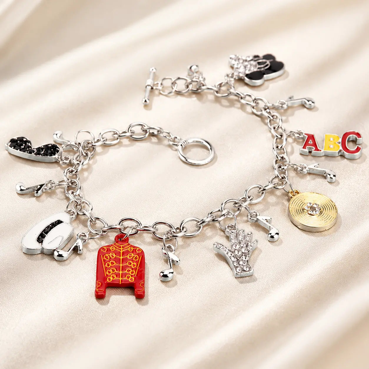 Michael Jackson Two Bracelet Set – Fan Gift with Iconic MJ Hat, Glove, Jacket & Music Charms