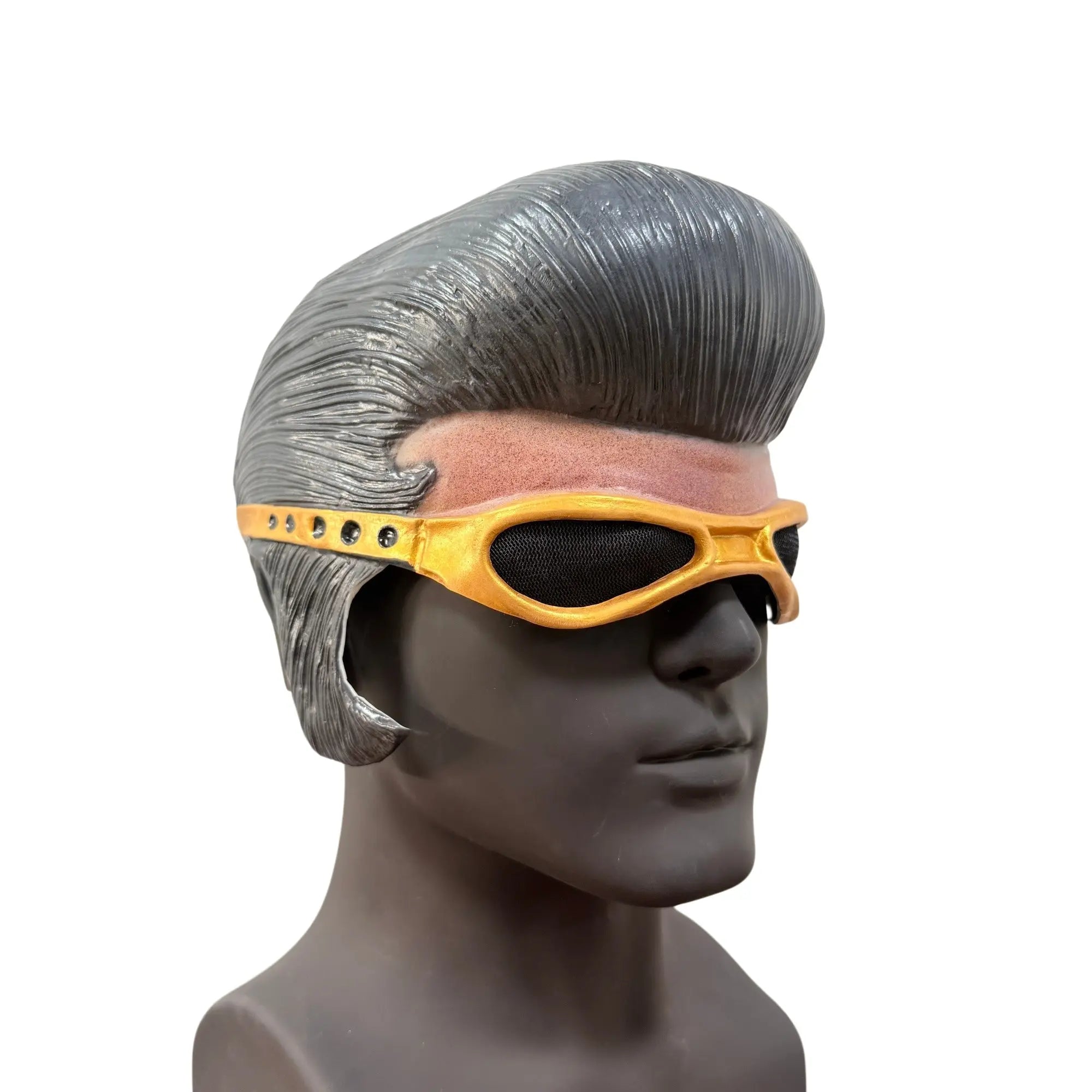 Retro Rockstar Pompadour Mask with Goggles for Halloween and Cosplay