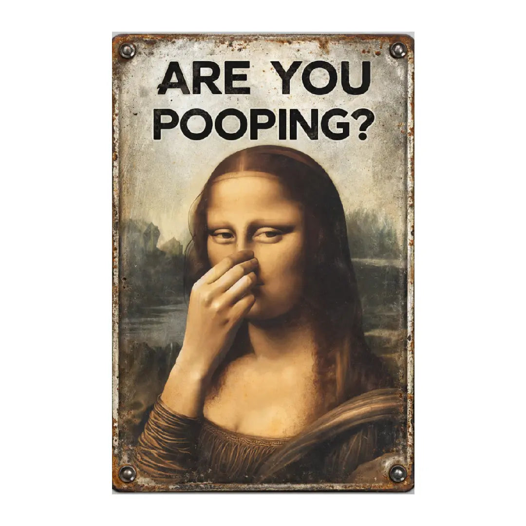 Mona Lisa Bathroom Metal Sign Funny Vintage Toilet Wall Decor Nose Pinching Stink Humor Da Vinci Inspired Rustic Metal Plaque 08*12 inch