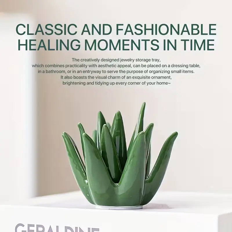 Cactus Aloe Ring Holder Tray, Ceramic Jewelry Storage Organiser Display Stand for Home or Office Desk Decor, Cute Gift for Women, Friends and Mom