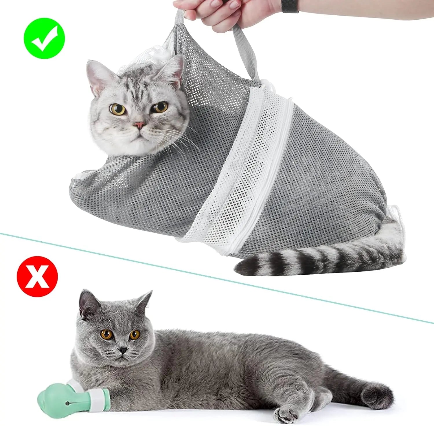 Cat Bath Mesh Bag, Portable Mesh Shower Bag, Cute Safe Adjustable Drawstring Design Travel Bathing Bag for Cats Grooming, Grooming Supplies，Nail Trimming, Injection， Bath  accessory, pet tools