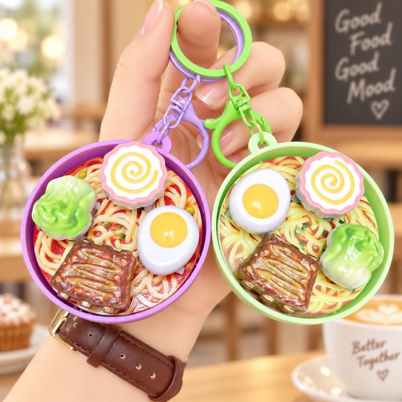 Cute Ramen Noodle Bowl Pressable Spinning Fidget Toy Keychain – Novelty Bag Charm