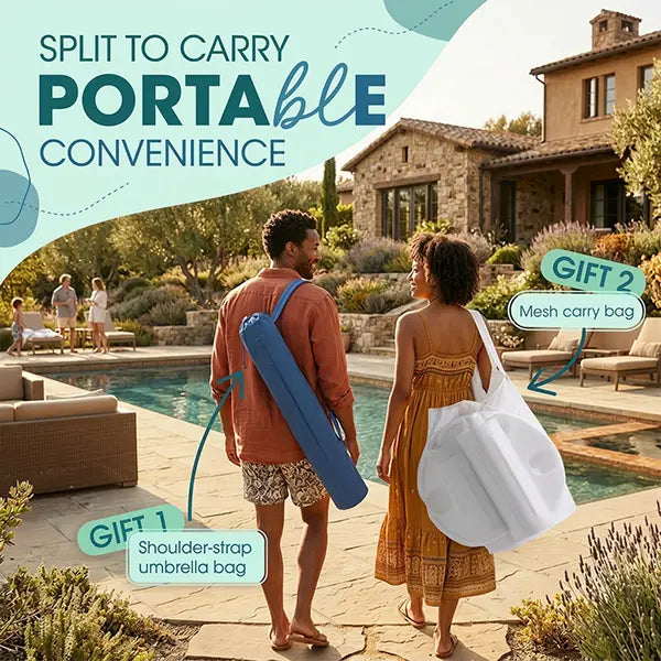 Floating Pool Umbrella with Bar Base: Portable Table with Cup Holder & Phone Stand