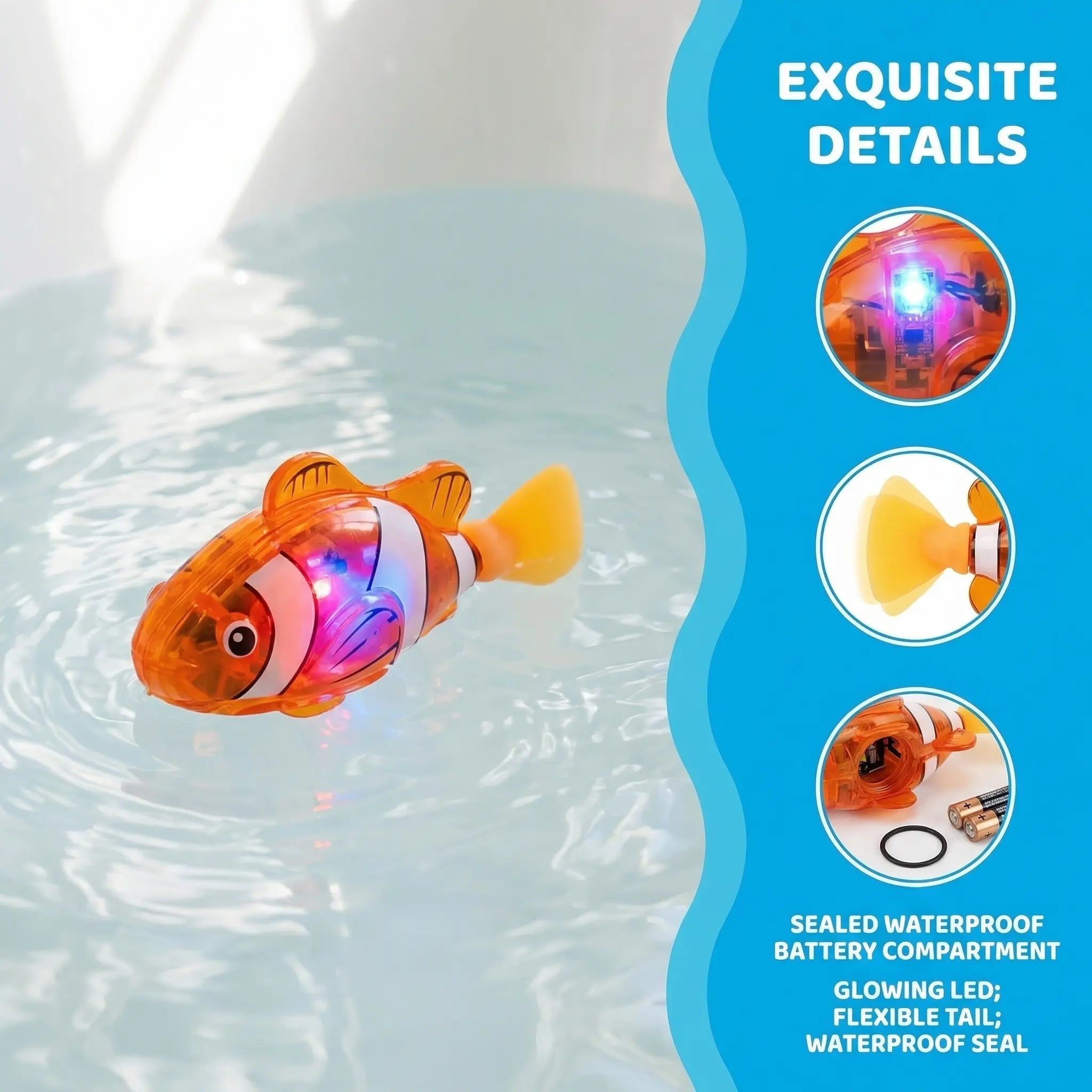 Electronic Pet Fish Bath Toy, 4pcs/set Induction Activated LED Light Up Swimming Fish, Waterproof Interactive Robot Clown Fish Toy with Slow Swaying Movement for Baby Toddlers Bath Time