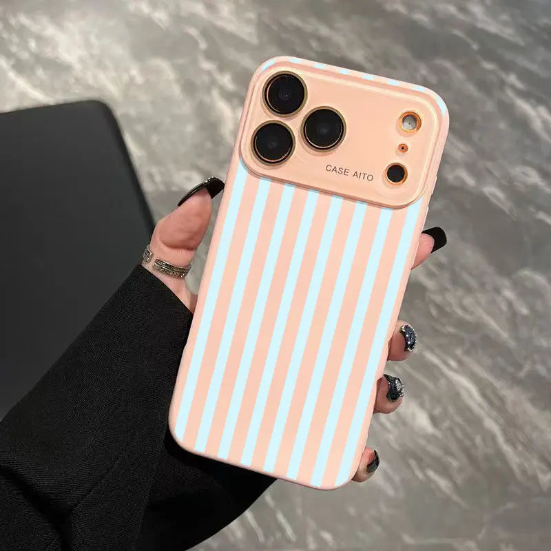 Retro Stripe High-Contrast Phone Case – Skin-Friendly Anti-Drop Lens Cover for iPhone 17 Pro Max