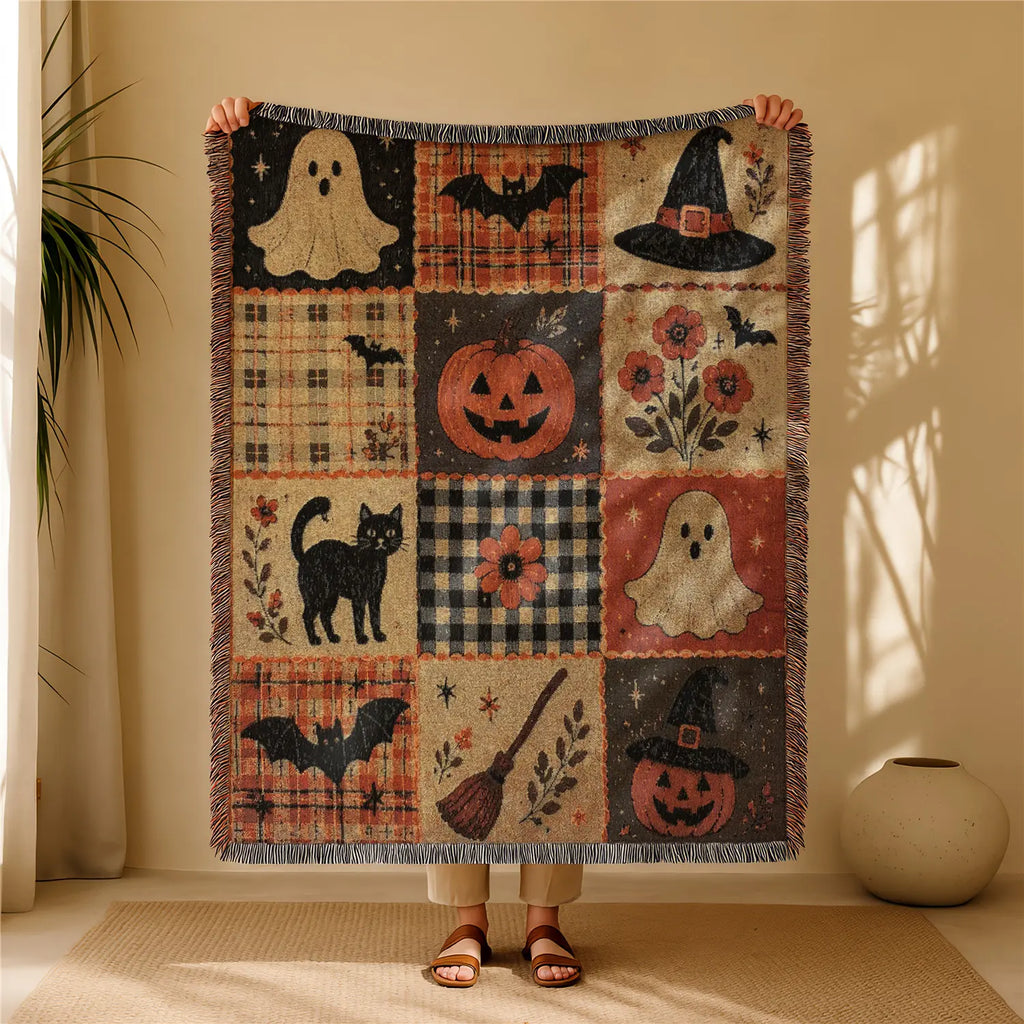Boho Geometric Tassel Woven Throw Blanket for Bed, Sofa & Wall Décor