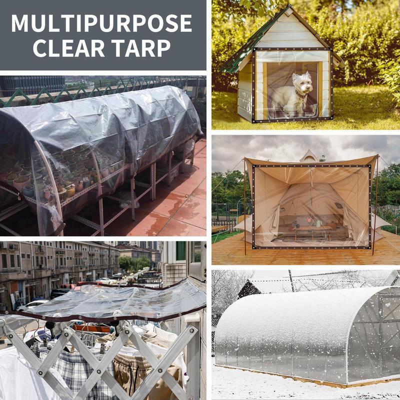 7x11FT Heavy-Duty Waterproof Clear Tarp with Grommets for Outdoor Plant & Patio Protection